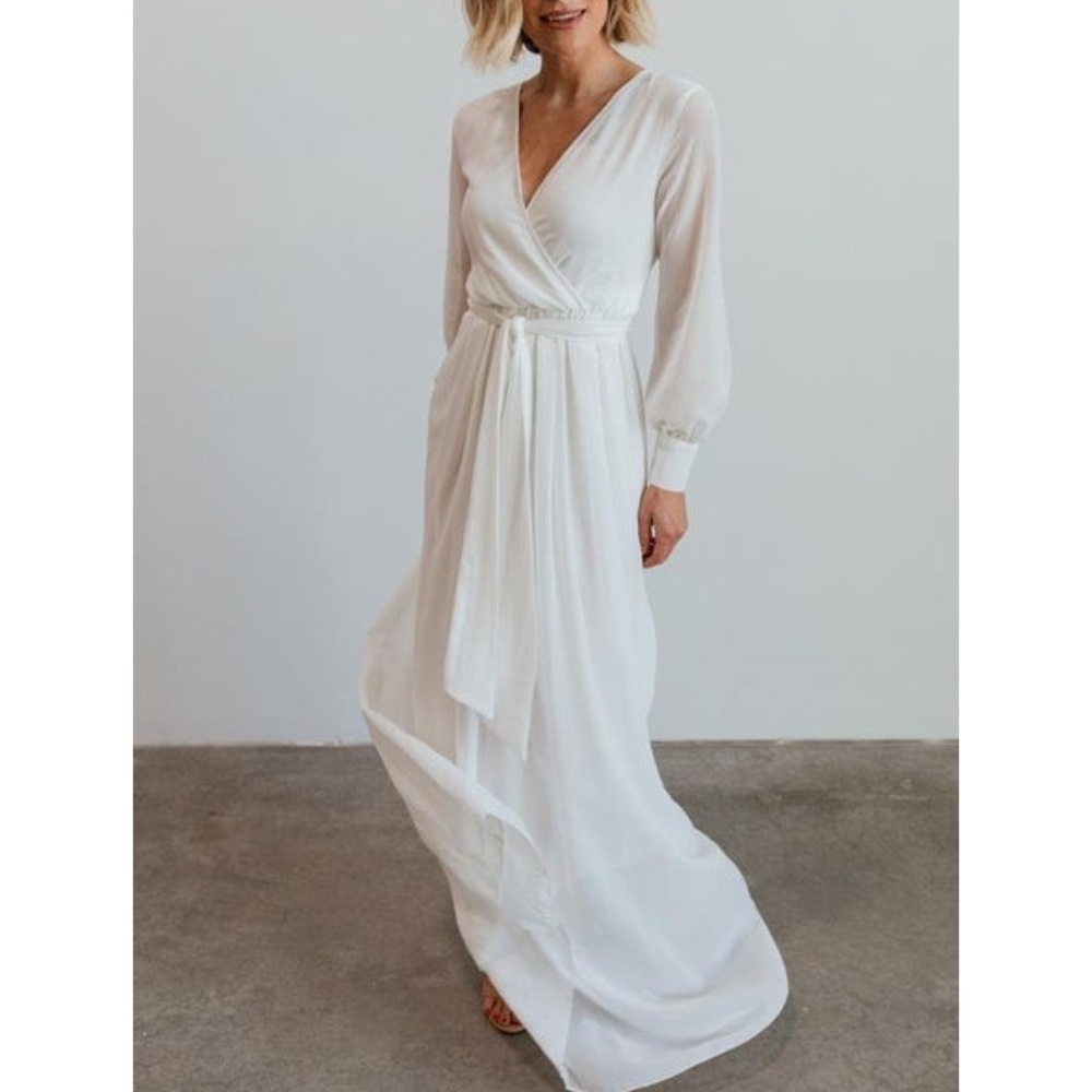 Baltic Born White Chiffon Long Sleeve White Full Length Maxi Dress